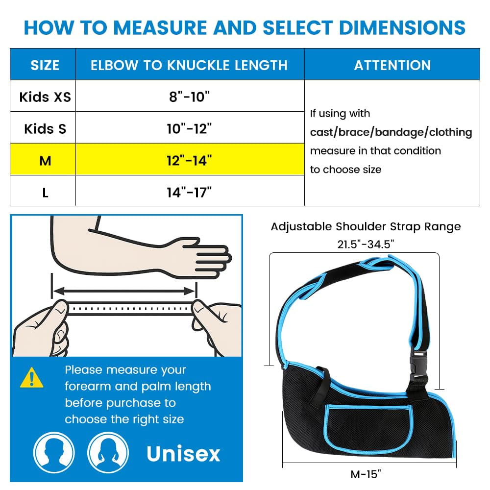 Hemvt Arm Sling Shoulder Immobilizer for Men & Women, Adjustable Rotator Cuff Support Brace for Elbow/Wrist Injury, Fits Left or Right Arm, Forearm Fracture, Post-Surgery Recovery