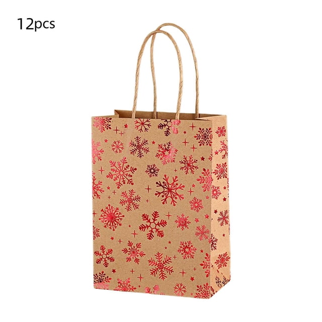 Sacs-cadeaux de Noël Rouges en Kraft, Sac Fourre-Tout à Fond Plat avec Motif de Flocon de Neige et d'Arbre 21 cm x 15 cm x 8 cm