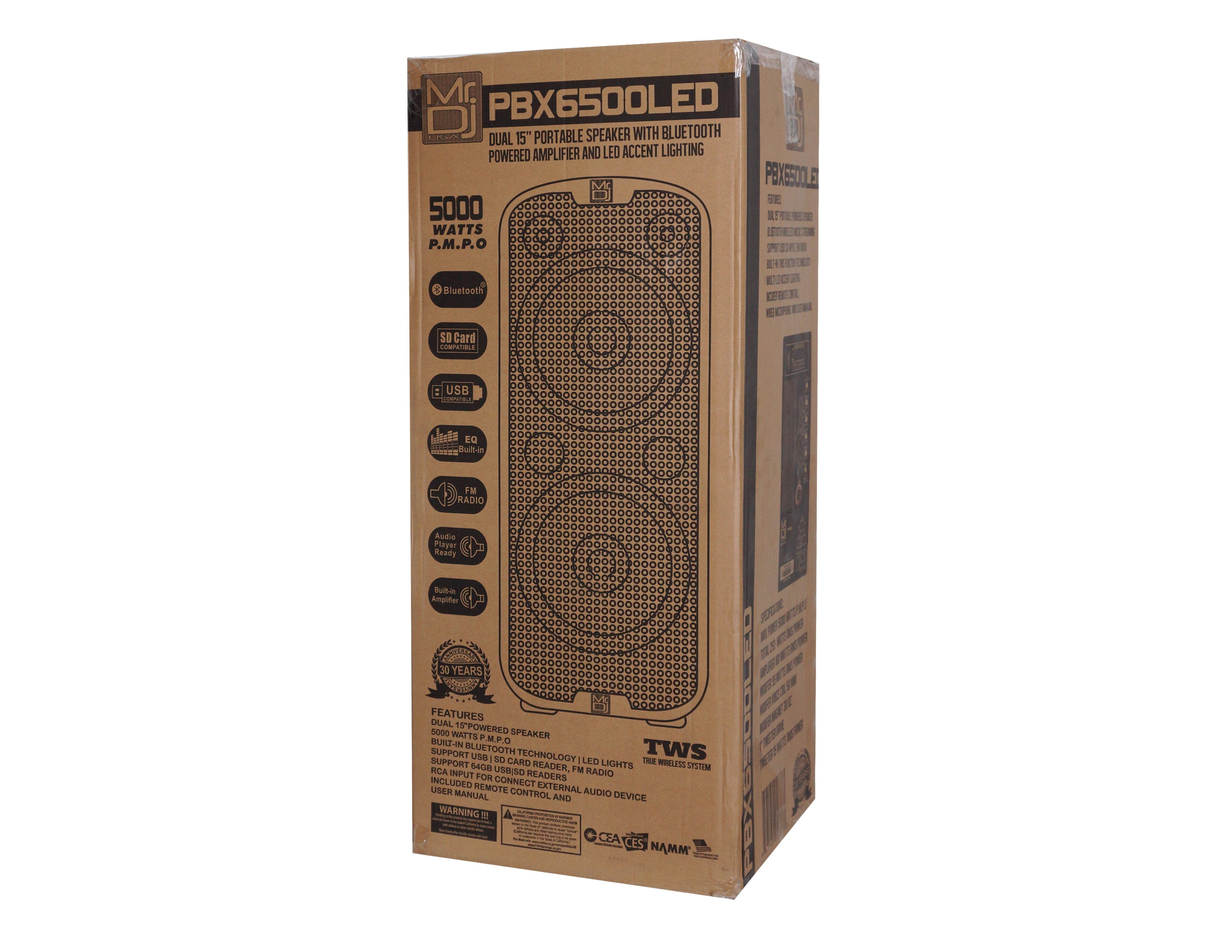 MR DJ PBX6500LED Professional Dual 15” 3-Way Full-Range Powered/Active DJ PA Multipurpose Live Sound Bluetooth Loudspeaker