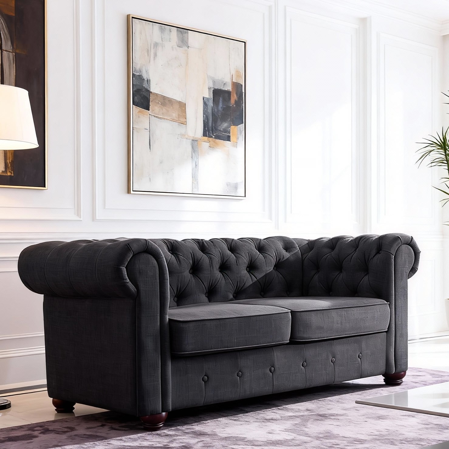 Gewnee Dark gray 65” Loveseat, Solid Wood Frame & Rubberwood Legs for Living Room, Apartment, Guest Room