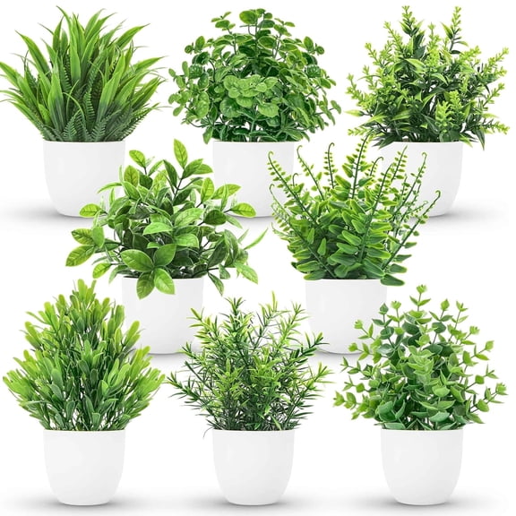 8 Pack Small Artificial Fake Potted Plants Faux Greenery for Home Office Farmhouse Bathroom Bedroom Indoor Decor
