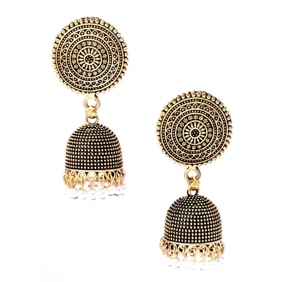 Crunchy Fashion Tribal Muse Oxidized Collection Stylish Indian Wedding Jewelry Meenakari Jhumki Jhumka Earrings for Women (Black)