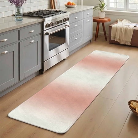 Pink White Ombre Washable Runner Rug 1.4x4 ft Gradient Color Non-Slip Hallway Runner Rug Linen Kitchen Runner Mats Indoor Floor Carpet for Entryway Bathroom Bedroom Living Room