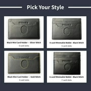 6 Card Minimalist Wallet for Men & Women - Genuine Leather Ultra Thin Black Credit Card Holder - Compatible with Amex Cards