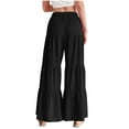 thumbnail image 3 of Flowy Pants for Women 2025 Boho Elastic High Waist Ruffle Hem Wide Leg Beach Loose Palazzo Pants Trousers, 3 of 8