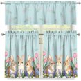 thumbnail image 1 of Easter Day Cute Bunny Window Treatment Tiers for Kitchen Living Room Decor Flower Rabbit Window Curtain Set of 3,Rod Pocket Kitchen Curtain Valance and Tiers Set,Size M, 1 of 4