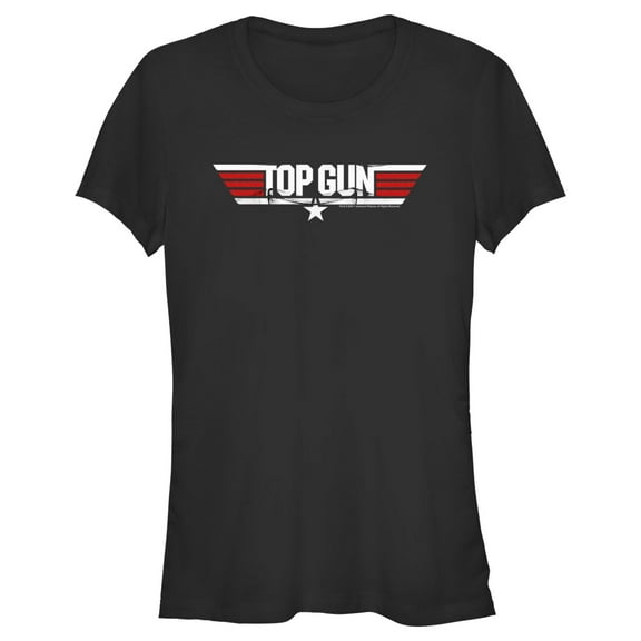 Junior's Top Gun Red and White Movie Logo  Graphic T-Shirt