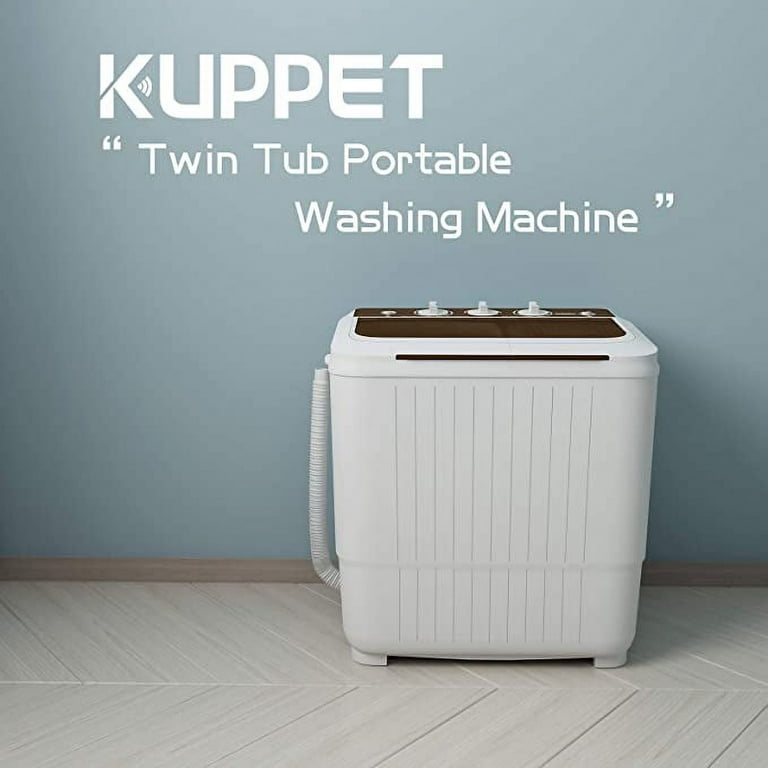 KUPPET Portable Washing Machine, KUPPET 16.5lbs Compact Twin Tub Wash&Spin  Combo for Apartment, Dorms, RVs, Camping and More, White&Brown