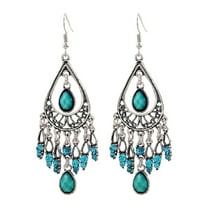 HHBEAUTY Long Retro Tassel Waterdrop Earrings for Women, Fashion Bohemian Boho Hollow with Stone Vintage Statement Green Big Hanging Ethnic Dangle Earrings