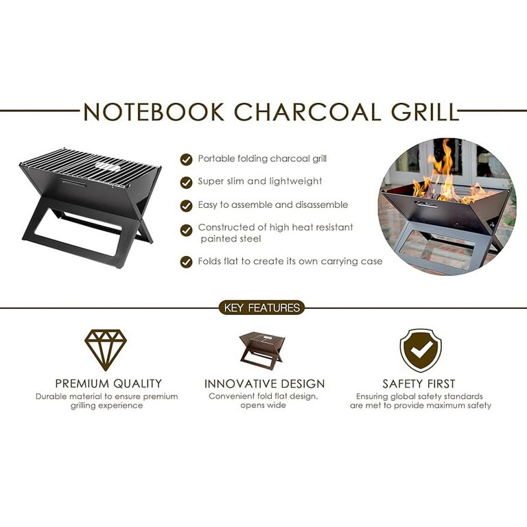 Fire Sense Notebook BBQ Grill Cooking Bars Foldable Portability for Outdoor Camping Traveling Black Walmart