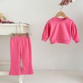 thumbnail image 5 of Husipze Sweatsuit Flare Leg Elastic Waist Bell Bottom Soft Fleece Sweatpants Solid Crewneck Pullover Sweatshirts Girls Two Piece Sweatshirt Set Pink 0-1 Years, 5 of 6