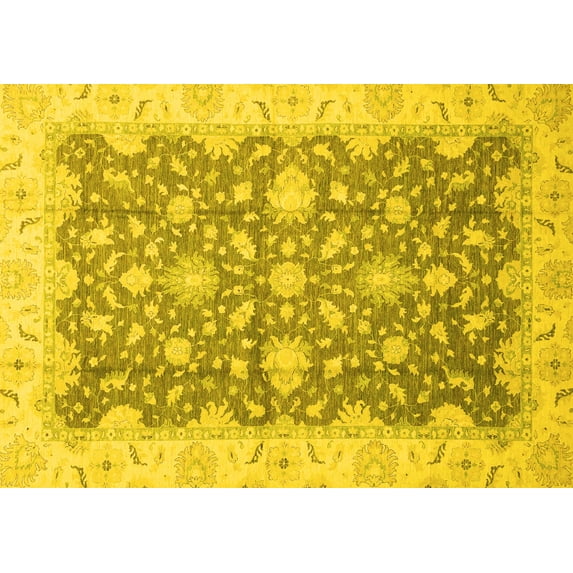 Ahgly Company Machine Washable Indoor Rectangle Oriental Yellow Traditional Area Rugs, 8' x 12'