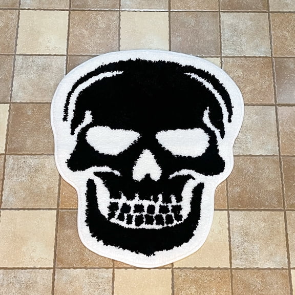 LAKEA Skull Bath Mat Tufted Rug Gothic Home Decor Halloween Bathroom Mats Black Goth Bedroom Kitchen Room Witchy Spooky Gift