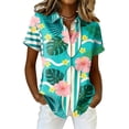 thumbnail image 2 of Minjewel Women's Hawaiian Print Button Down Short Sleeve Shirt with Pocket Casual Summer Beach Vacation Tropical Tops,Green,S, 2 of 6