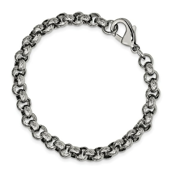 7mm Stainless Steel Polished Textured Link Bracelet - 8.25 Inch