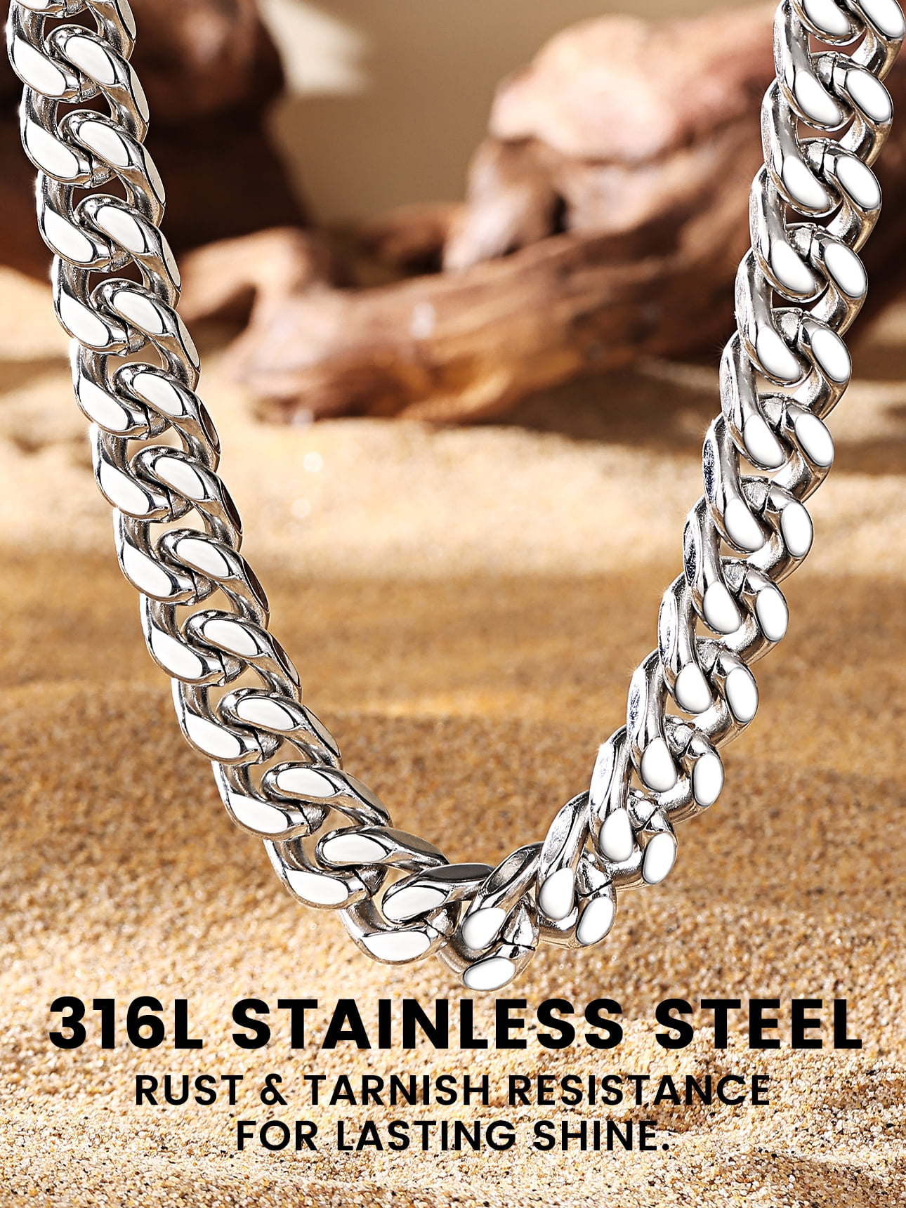 Bestyle 12mm Miami Cuban Chain Necklaces for Men Stainless Steel