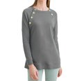 thumbnail image 1 of Sudadera con Capucha de Manga Larga para Mujer Cuello Redondo Top de Mujer de Color Puro con Botones de Metal para Vacaciones Viajes Compras Escuela Oficina Gris XL, 1 of 6