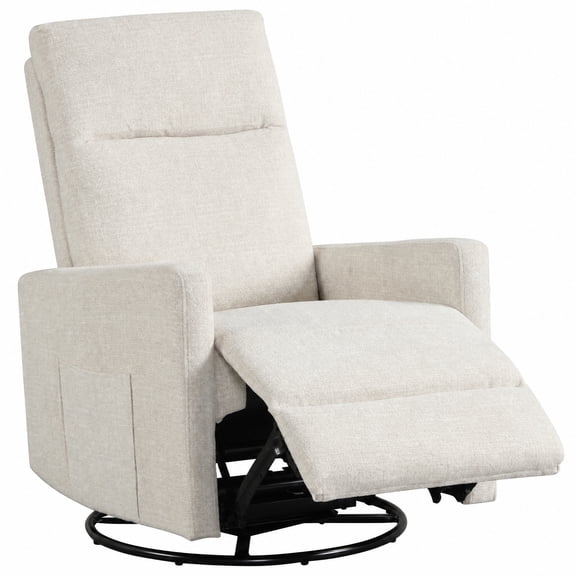 Furnibear Swivel Rocking Chair with 360 Degree Base Reclining Backrest and Extending Footrest for Nursery and Living Room, Beige