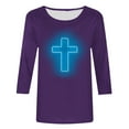 thumbnail image 4 of Honeeladyy Womens Easter Cross Printed Tunic Tops Christian Jesus Religious Loose 3/4 Sleeve Blouse Tees Gift Purple XXL, 4 of 4