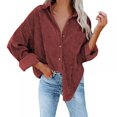 thumbnail image 1 of PENGXIANG Chemise à Manches Longues en Velours Côtelé pour Femmes avec Boutons et Col Rabattu, 1 of 4