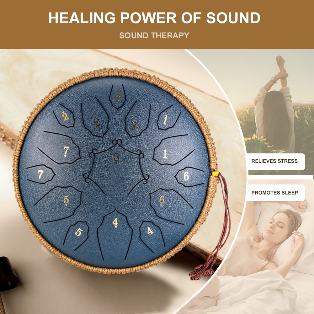 golytefs 12 Inch D Tone Ethereal Drum 15 Notes D Major Large Ethereal Drum (Navy Blue)