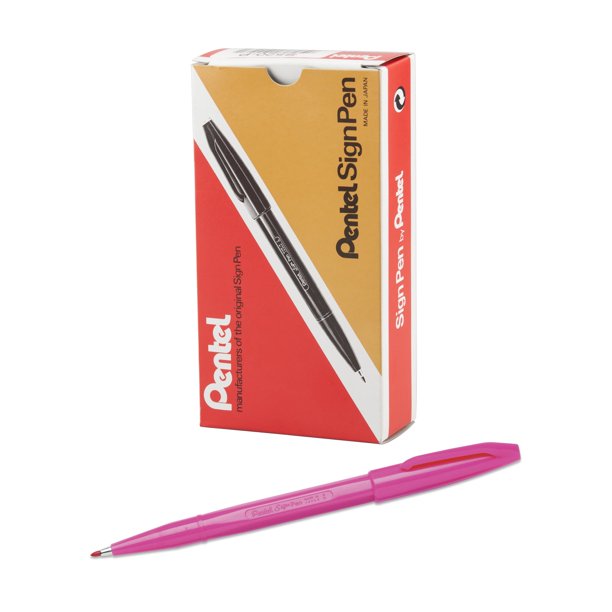 Bolígrafo con punta de fibra Pentel S520-P, tinta rosa, 12 unidades