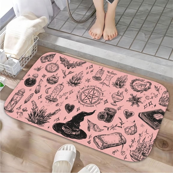 1pc Witchcraft Elements Absorbent Non-Slip Bathroom Thickened Flannel Rug Decor,Soft,Quick Drying,Suitable For Indoor/outdoor Use,Bathrooms,Bedrooms,Kitchens,Terrace,Laundry Rooms,16"x24"