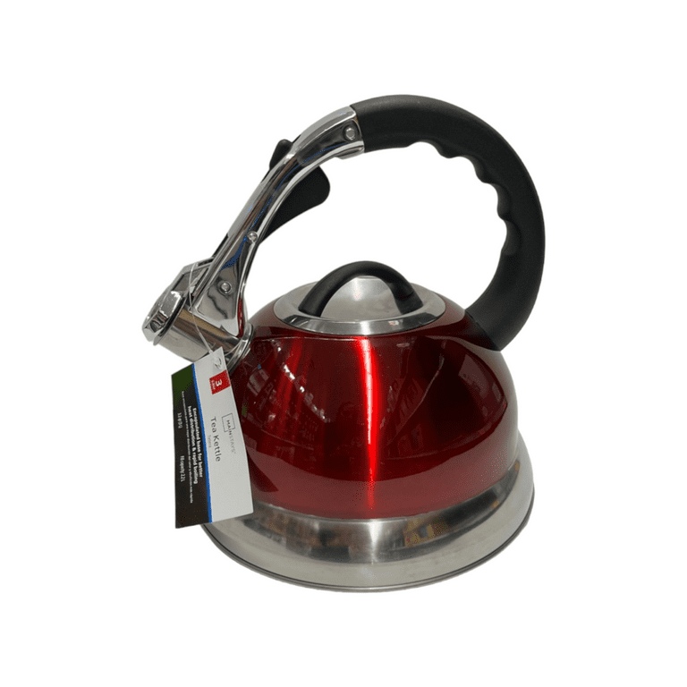 Stainless Steel Red Whistling Tea Kettle 2.75 Quart