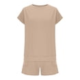 thumbnail image 6 of Girls 2 Piece Outfits Set Solid Color Round Neck Short Sleeve Top and Drawstring Shorts Set Summer Casual Loungewear Comfortable Clothing Sets with Pockets, 6 of 10