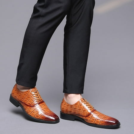 

Christmas Fashion Men s Business Shoes Pointed Lace-Up Shoes Color Matching Leather Shoes