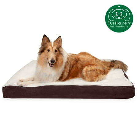 FurHaven Pet Dog Bed | Deluxe Sherpa & Suede Pillow Pet Bed for Dogs & Cats, Espresso, Extra Large