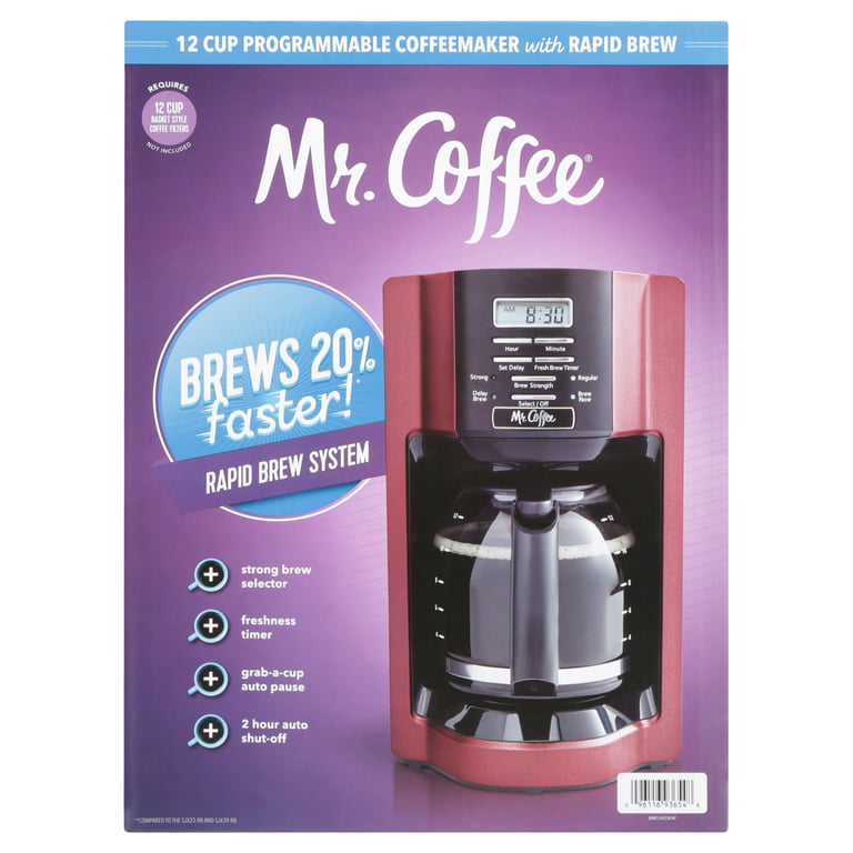 Mr. Coffee 12-Cup Programmable Coffeemaker, Rapid Brew, Red – R