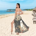 thumbnail image 6 of FORMRS Womens Long Sarong Beach Wrap Semi-Sheer Bikini Skirt Bathing Swimsuit Cover Up, Ghost in Strawberry Fields, 6 of 7