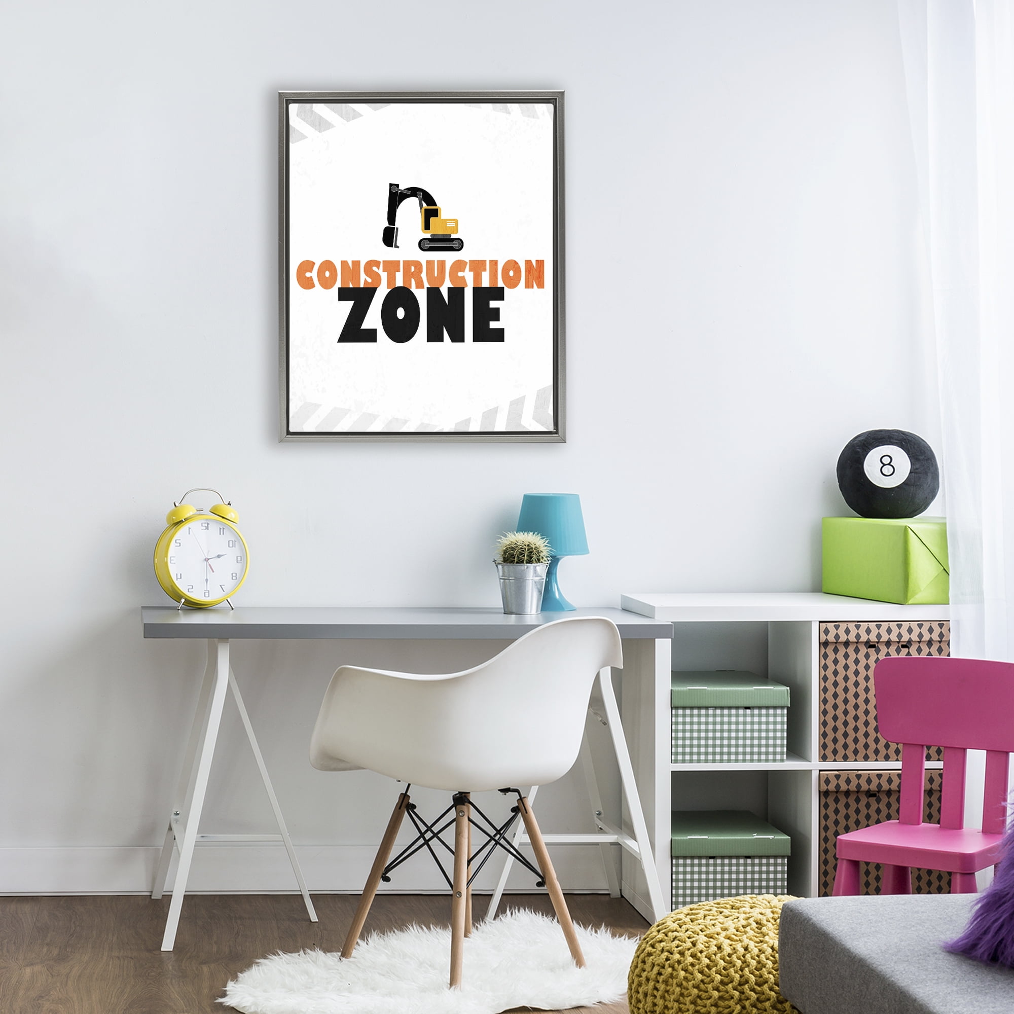 Construction Zone Minimal Gray Framed Floater Canvas Wall Art, design by Kim Allen