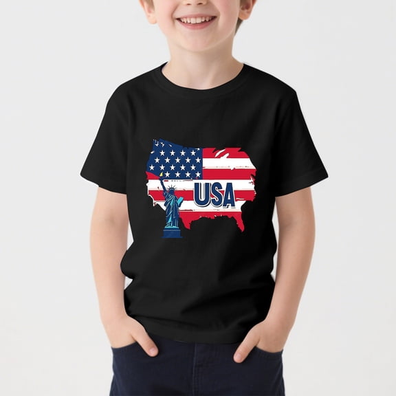 SGFCWSX Kids T-Shirts Boys Girls 4th of July Short Sleeve USA Patriotic Print Graphic Tops Black Size 9-10Years