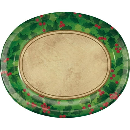 Ivory Holly - Club Pack of 216 Green and Ivory Gilded Holly Oval Platter 10