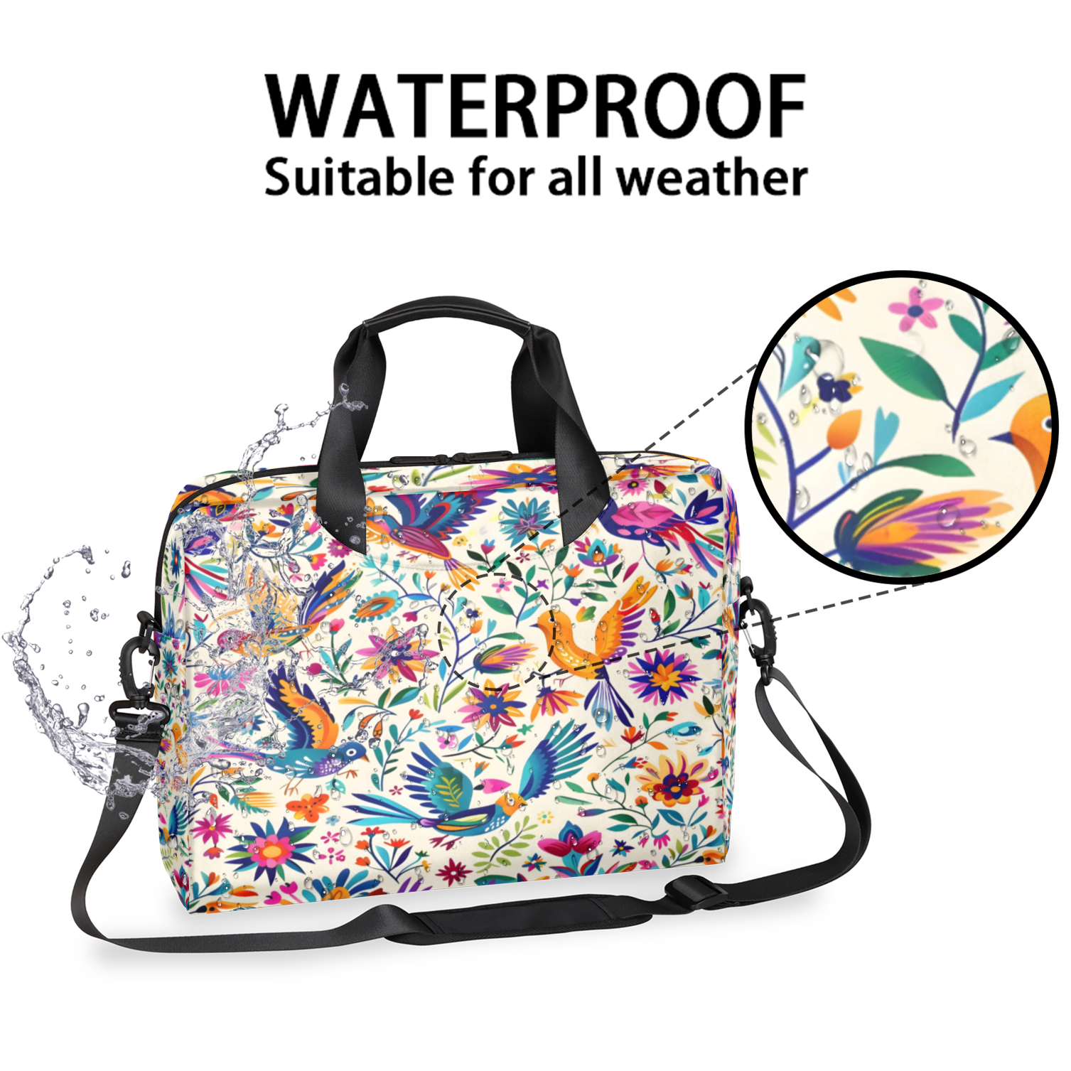 Herdesigns Mexica Mexico Floral Bird Laptop Bag for Women Men, Computer Case Briefcase Messenger Bags, 15-15.6 inch Laptop Sleeve Shoulder Bag