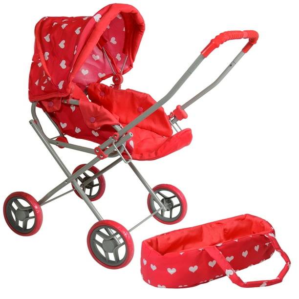 The New York Doll Collection Heart Printed Doll Stroller with