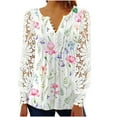 thumbnail image 2 of Leesechin Long Sleeve Shirts for Women Summer Printing V-Neck Button Top Temperament Slim Fit Lace Long Sleeve Lapel Shirt in, 2 of 6