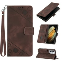 Tarise Phone Case for Samsung Galaxy S21 Ultra, Premium PU Leather Card Holder Wrist Strap Magnetic Closure Flip Stand Function TPU Interior Book Cover for Samsung S21 Ultra 5G Wallet Case, Brown