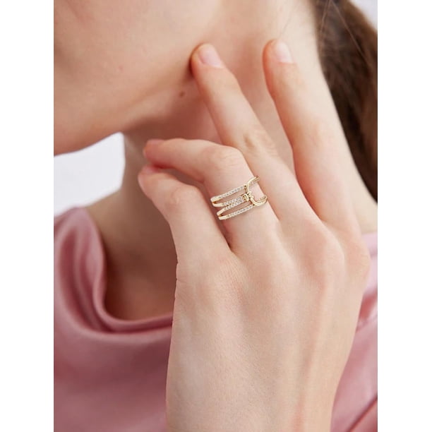 1 pieza de anillos abiertos de latón con circonita cúbica transparente, joyería para mujer, regalo elegante para cumpleaños, festivales, joyería personalizada, diámetro interior: 17 mm.