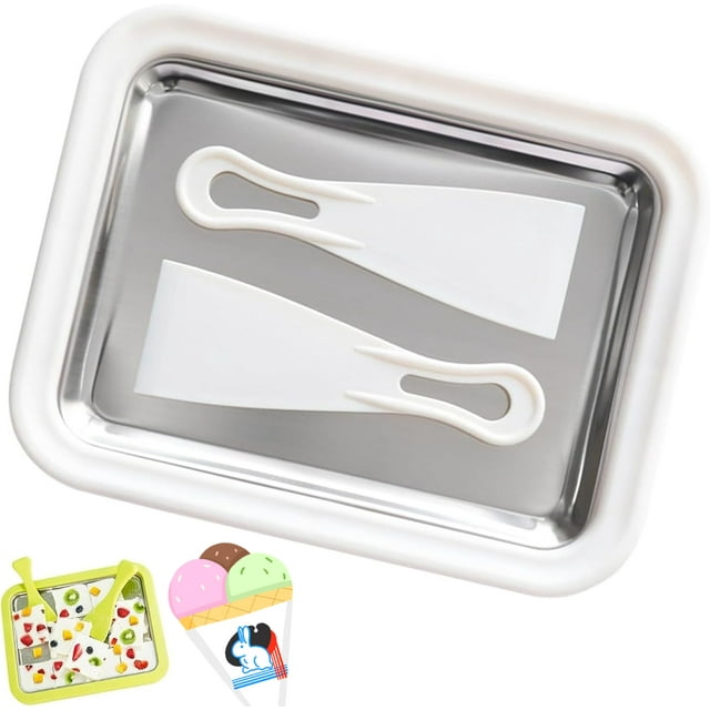 Kit de Machine à Crème Glacée Roulée, Plateau pour Faire des Crème Glacée Roulées avec 2 Spatules, Machine à Rouleaux de Crème Glacée Instantanée, Nettoyage Facile, Bricolage Maison pour Gelato (Blanc)