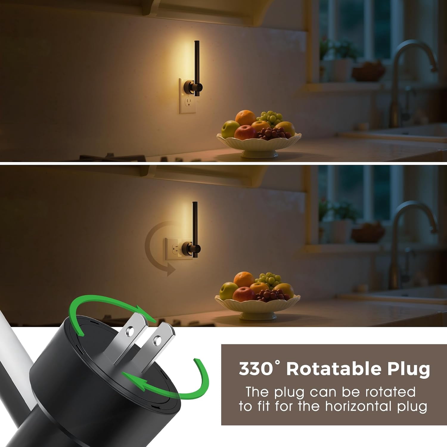 RGHJAR-Night Light Plug in, 2Pack Dimmable Night Lights Plug into Wall, 330°Rotating Nightlight with Dusk to Dawn Sensor, Soft White, 0-100LM Modern Black Nightlights for Bathroom Mirror Restroom
