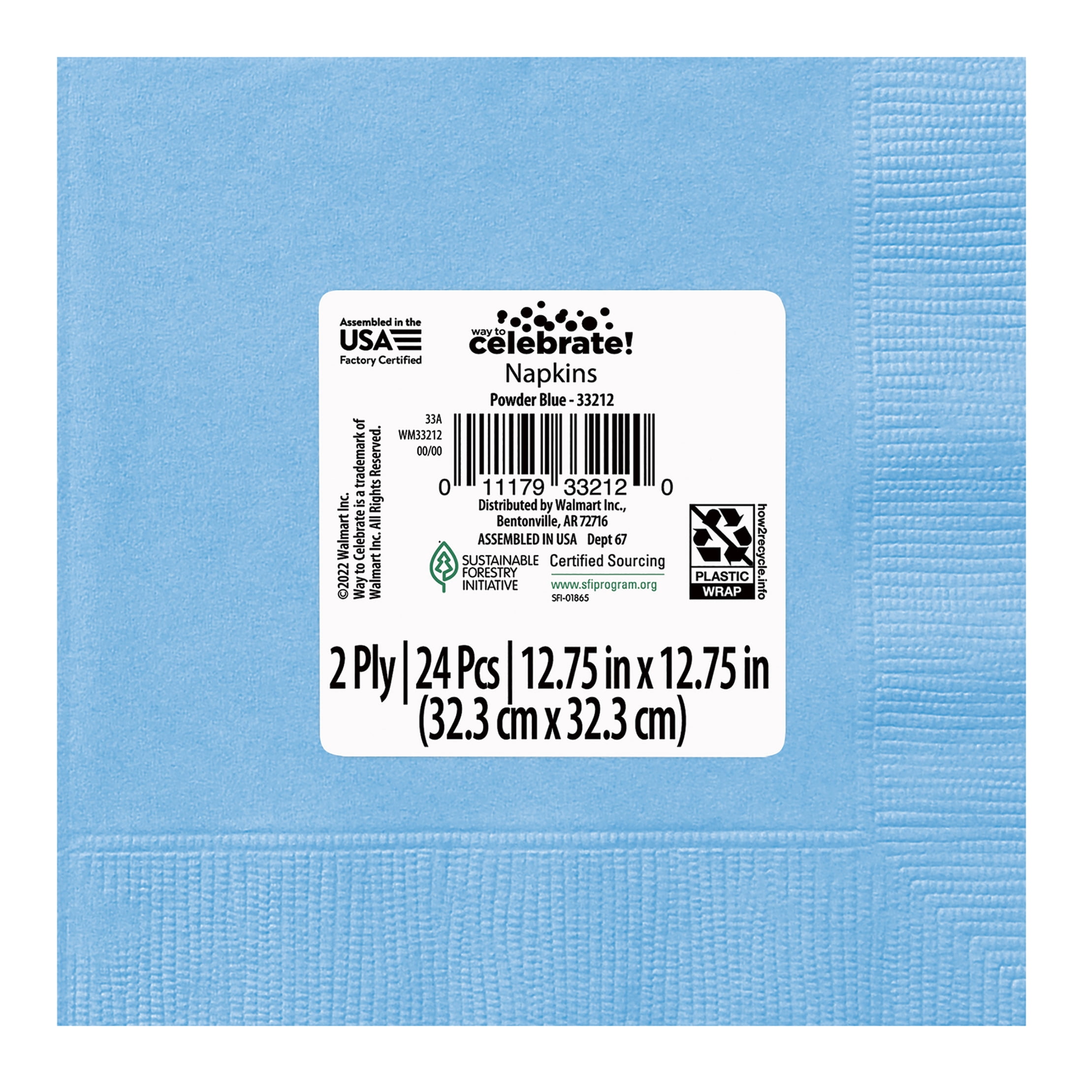 24CT 6.5IN x 6.5IN Light Blue Disposable Paper Napkins by Way To Celebrate