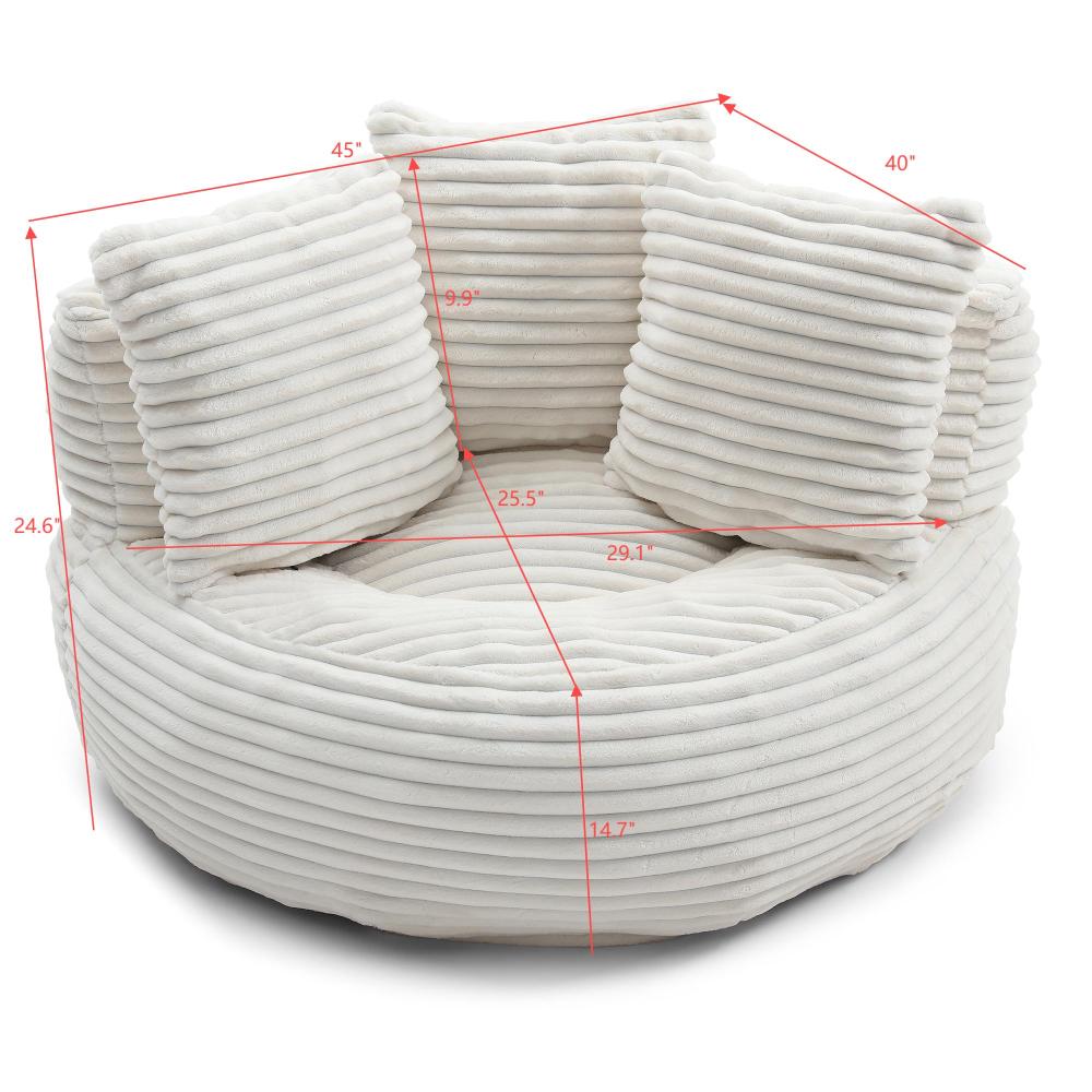 Big Lazy Sofa Chair for Adults and Kids, Corduroy Oversized Bean Bag Couch with Filling, Soft High Back Floor Lounge Sofa for Living Room, Bedroom, Gaming Corner