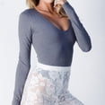 thumbnail image 2 of Double Lined V-Neck Bodysuit-Charcoal, 2 of 6