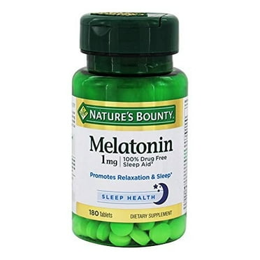 Nature's Bounty Melatonin, 100% Drug Free Sleep Aid, Dietary Supplement, Promotes Relaxation and Sleep Health, 1mg, 180 Tablets