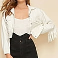 thumbnail image 2 of Veste en Jean pour Femmes Mode Femmes Décontractée Veste à Franges Courte à Manches Longues Veste Ajustée Blouse Manteau S-178 Blanc G, 2 of 9