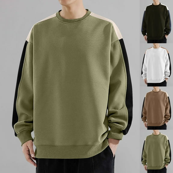 safuny Men's Casual Raglan Loose Tops Big&Tall Color Block Retro Pullover Outwear Crew Neck Sweatshirts Fashion Long Sleeve Shirts Black L