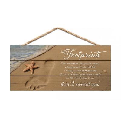 Hanging Wood Sign - FOOTPRINTS IN THE SAND Distressed Wood Hanging Sign, 10